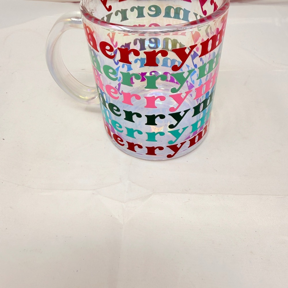 Hobby Lobby Colorful Merry Glass Mug 16oz Holiday Drinkware Christmas